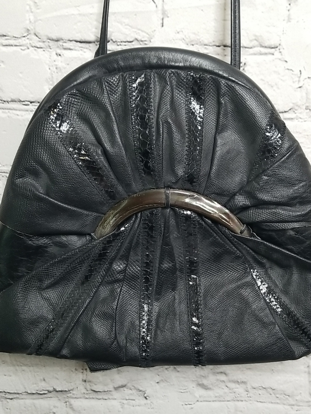 Vintage Black Evening Handbag/purse crossbody style Or Clutch, snap closure EUC